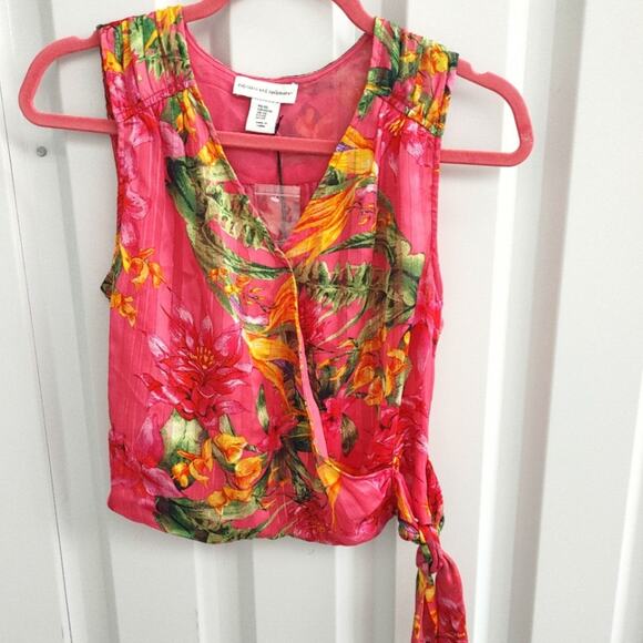 Cupcakes & Cashmere Womens Top Blouse Wrap Tropical Floral XS Pink - Picture 2 of 8